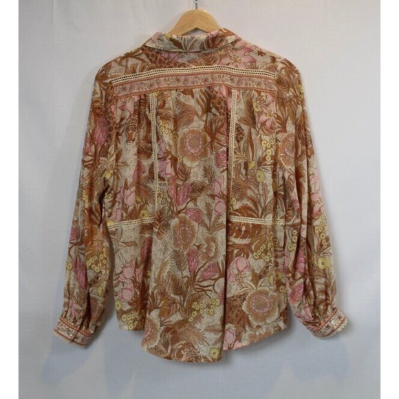 SPELL & THE GYPSY COLLECTIVE Sz S Small Jungle Print Shirt Top Crochet Trim - Picture 4 of 8